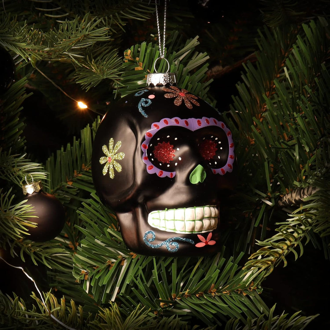 com-four® 3X Premium Christbaumschmuck - Totenschädel als Weihnachtsdeko - morbide Anhänger - lustig