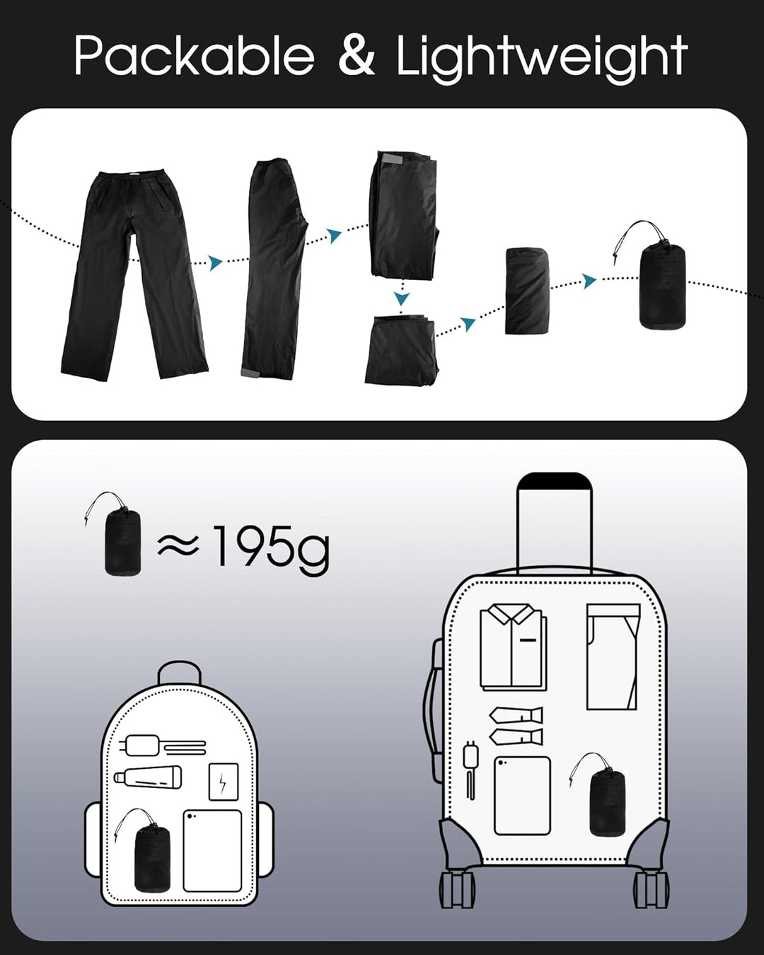 33,000ft Packbare Regenhose Herren Wasserdicht Leichte Fahrrad Überziehhose Winddicht Reflektierende