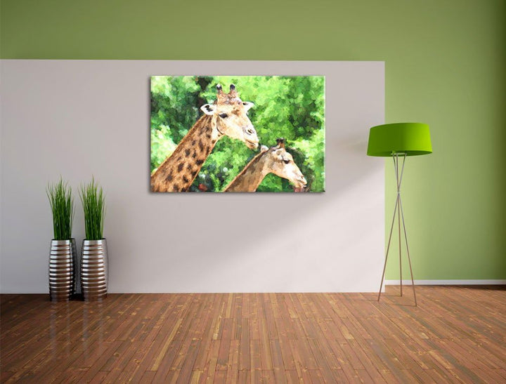 Giraffen Malerei Effekt, Format: 100x70 auf Leinwand, XXL riesige Bilder fertig gerahmt mit Keilrahm