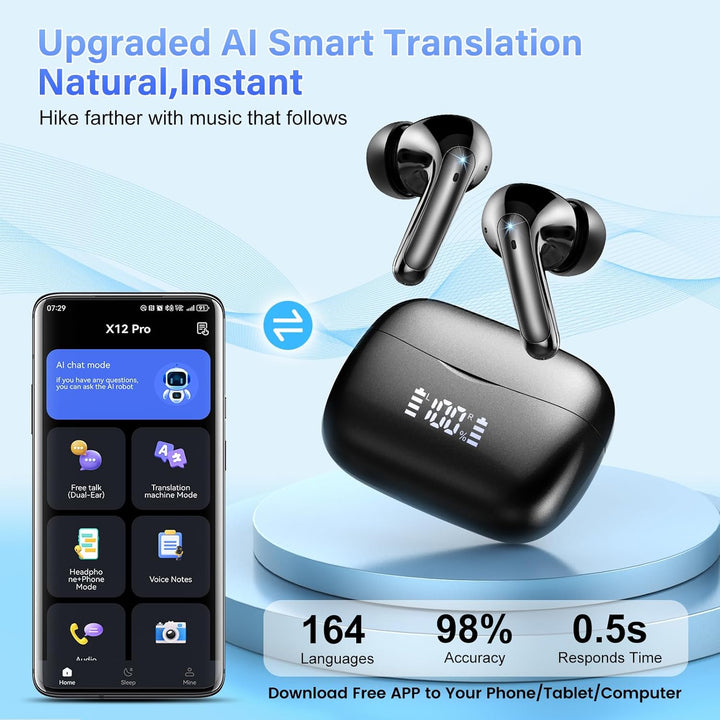 KI Übersetzer Kopfhörer, Bluetooth 5.4 Kopfhörer Übersetzer mit 164 Sprachen kopfhörer übersetzer ec