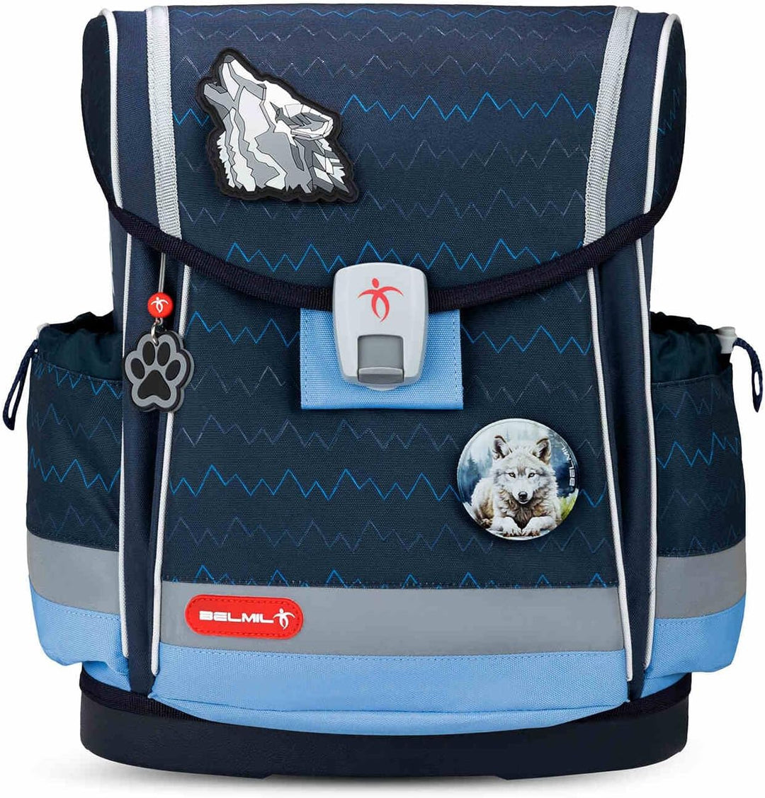 Belmil Classy Plus Schulranzen Set 6-teilig mit extra Schlüsselanhänger (405-78AG/S/K) (Wolves), Wol