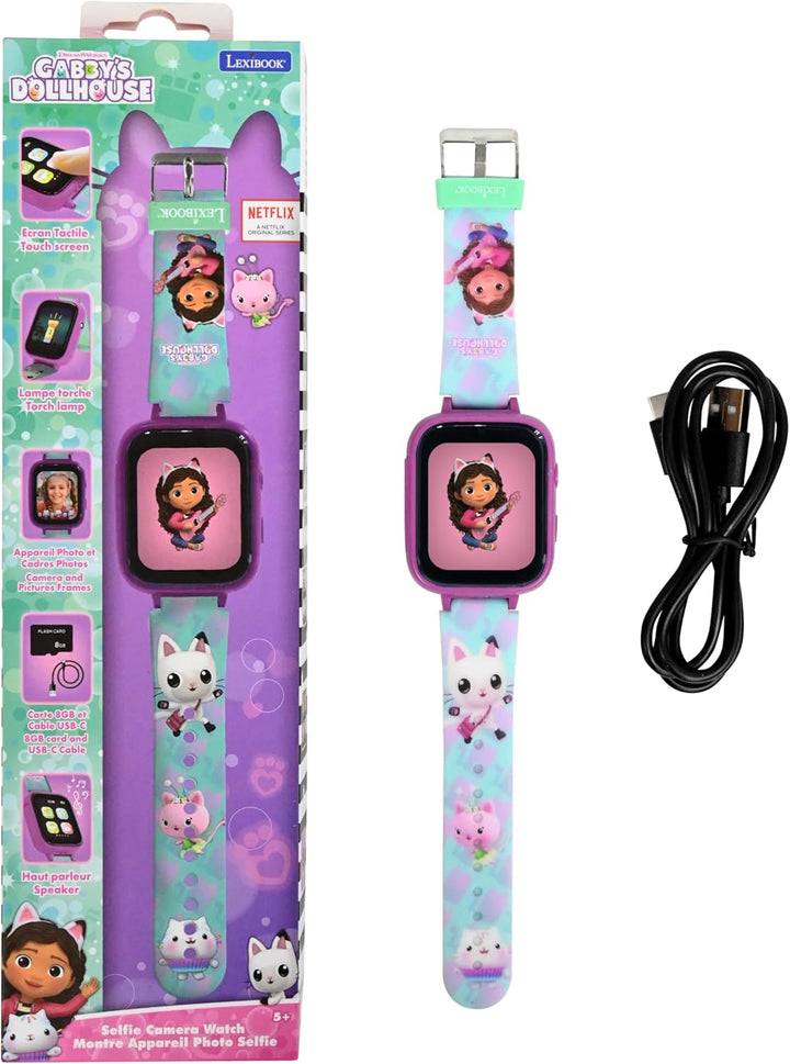 Lexibook, Gabby's Dollhouse, Selfie-Kamera-Uhr, HD-Touchscreen, 720p-Kamera, MP3-Player, integrierte