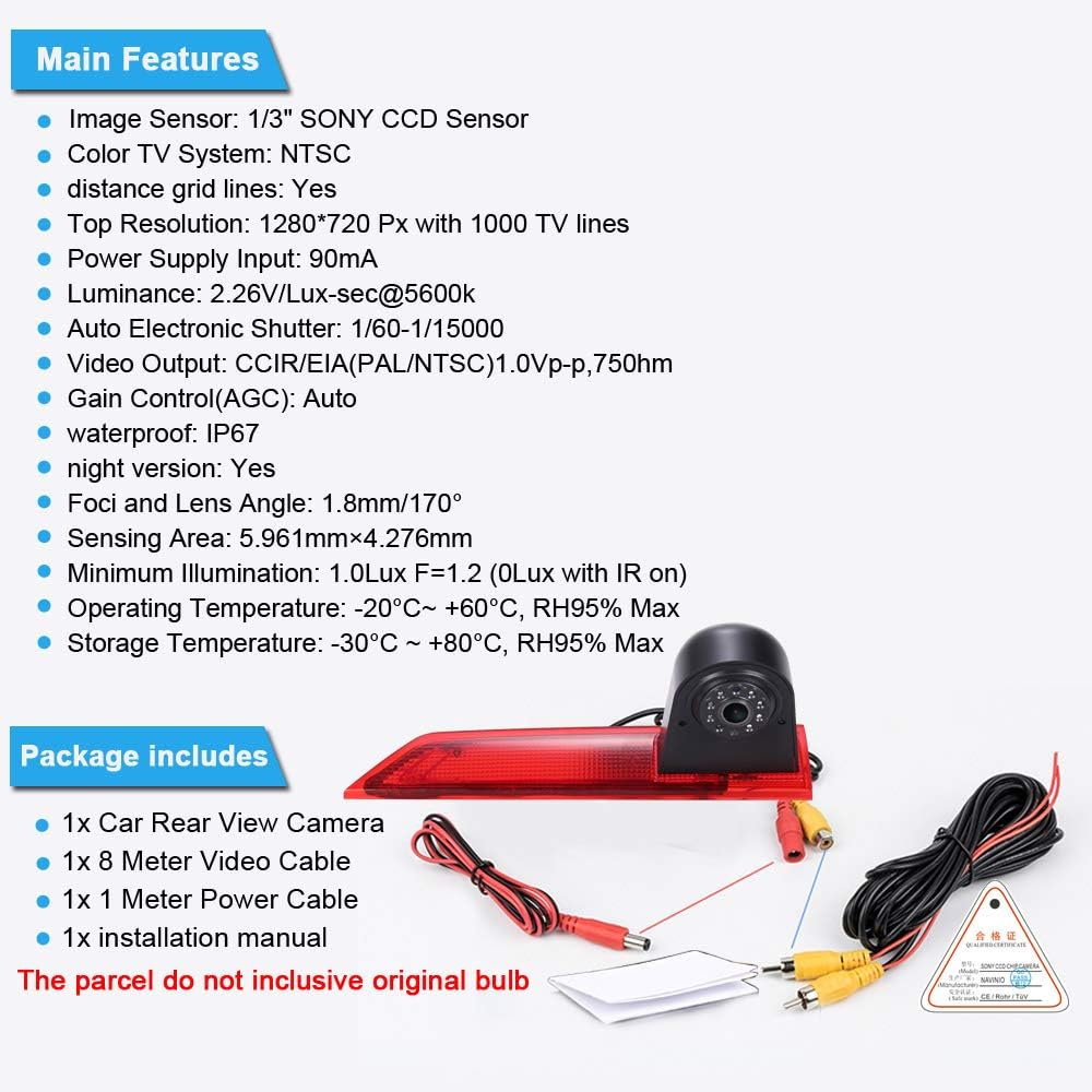 HD 1280 x 720 Pixels 1000TV Lines Auto Top Mount Third 3. Brake Bremsleuchte Kamera Bremslicht Rückf