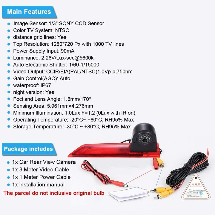 HD 1280 x 720 Pixels 1000TV Lines Auto Top Mount Third 3. Brake Bremsleuchte Kamera Bremslicht Rückf