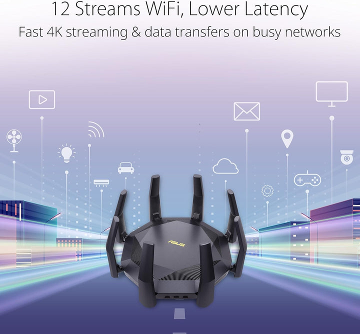 ASUS RT-AX89X Gaming Router (Ai Mesh WLAN System, WiFi 6 AX6000, 10G RJ45, 10G SFP+, 2.2 GHz QC CPU,