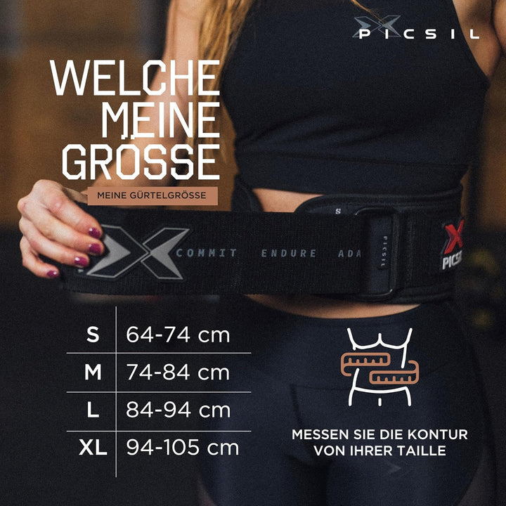 PICSIL - Gewichthebergürtel, Lendenwirbelstütze für Reissen & Stossen, Wettkampfgenehmigt mit Schnal