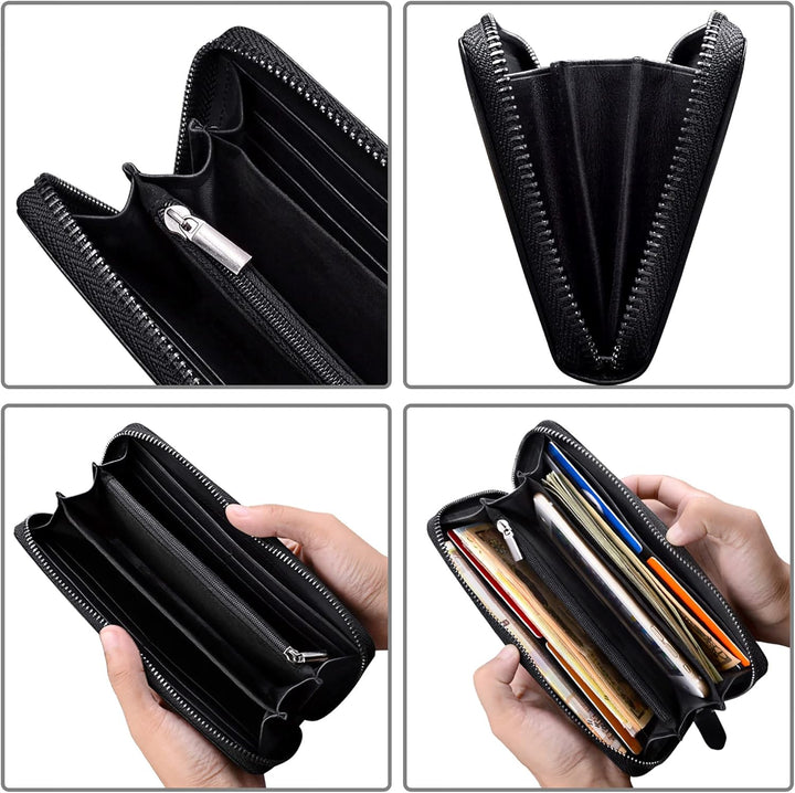 VISOUL Premium Brieftasche Echtleder/Italienisches Leder mit RFID-Schutz, XXL Geldbörse Schwarz L02,