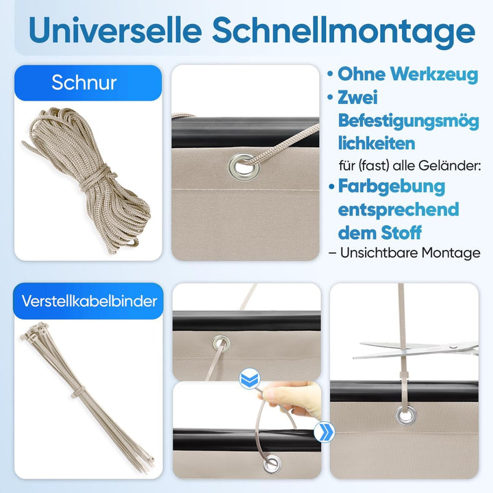 Sekey Balkon Sichtschutz Balkonabdeckung Balkonverkleidung blickdichte Wind- und UV-Schutz, 100% Pri