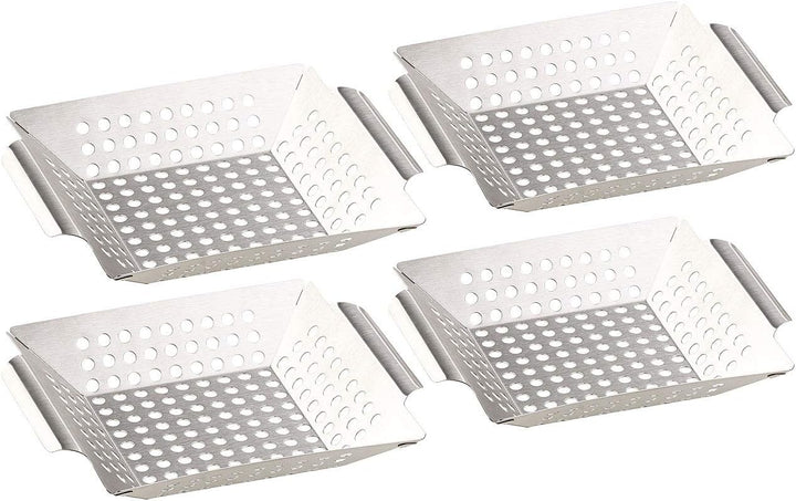 Rosenstein & Söhne Grillschale: 4er-Set Edelstahl-Grill-Schalen für Gemüse und kleines Grillgut, 1 m
