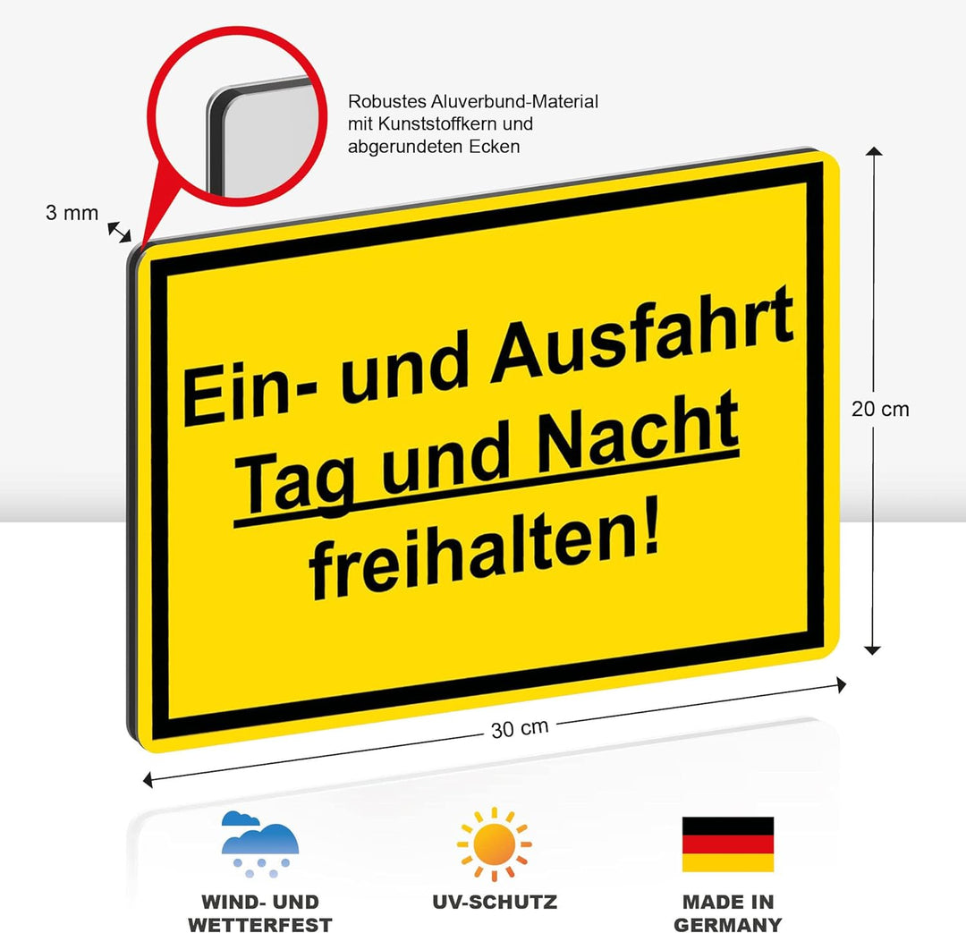 5 Stück Einfahrt und Ausfahrt freihalten Schild 30 x 20 cm Alu 3mm Alu-Dibond stabile Aluminiumverbu