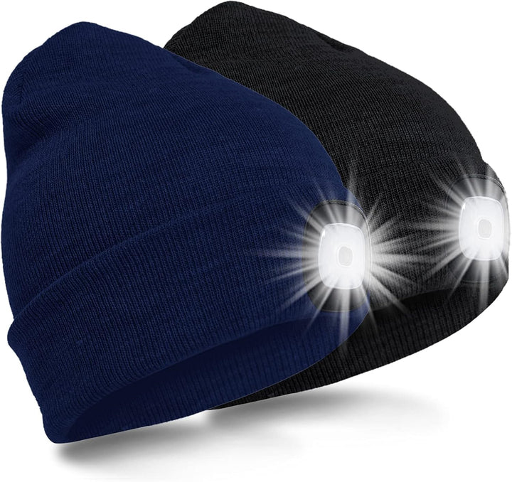 SPGOOD LED Beanie Beleuchtete Mütze mit Licht,Wiederaufladbare USB Winter Warm LED Mütze mit Licht,L