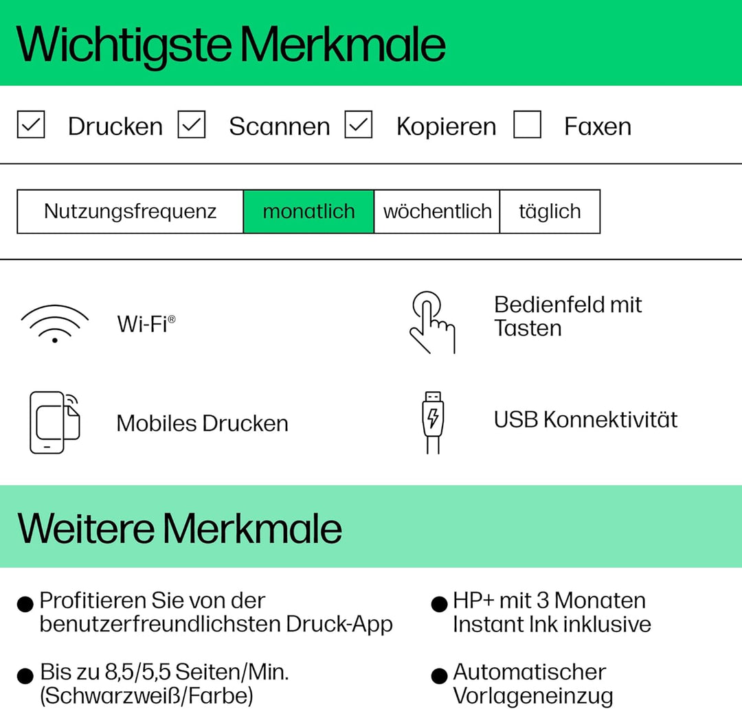 HP DeskJet 4220e Multifunktionsdrucker, 3 Monate gratis drucken mit HP Instant Ink inklusive, HP+, D