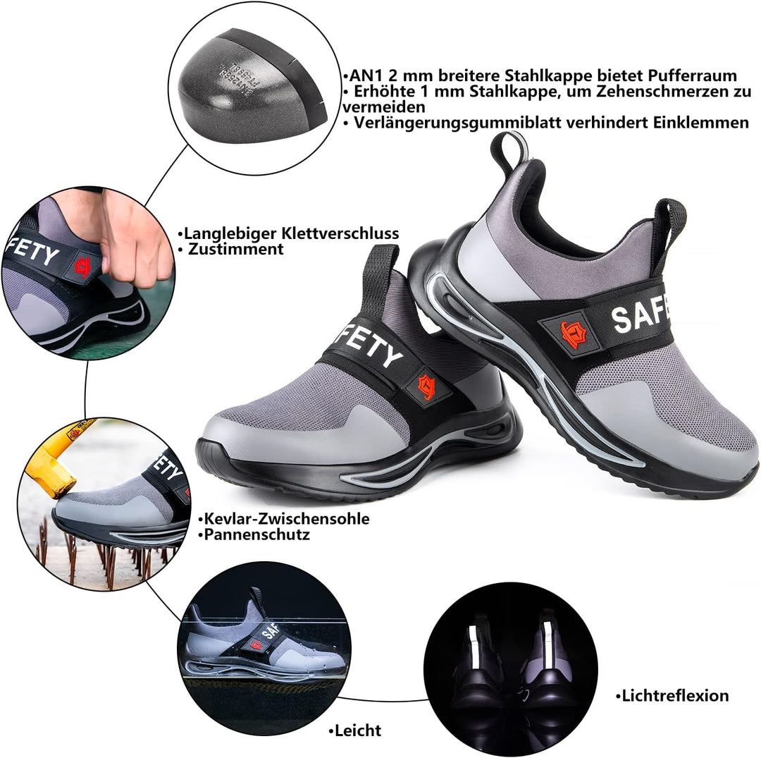 TAERGU Sicherheitsschuhe Herren Damen-S1 Arbeitsschuhe mit Stahlkappe Leicht Klettverschluss SBP Sta