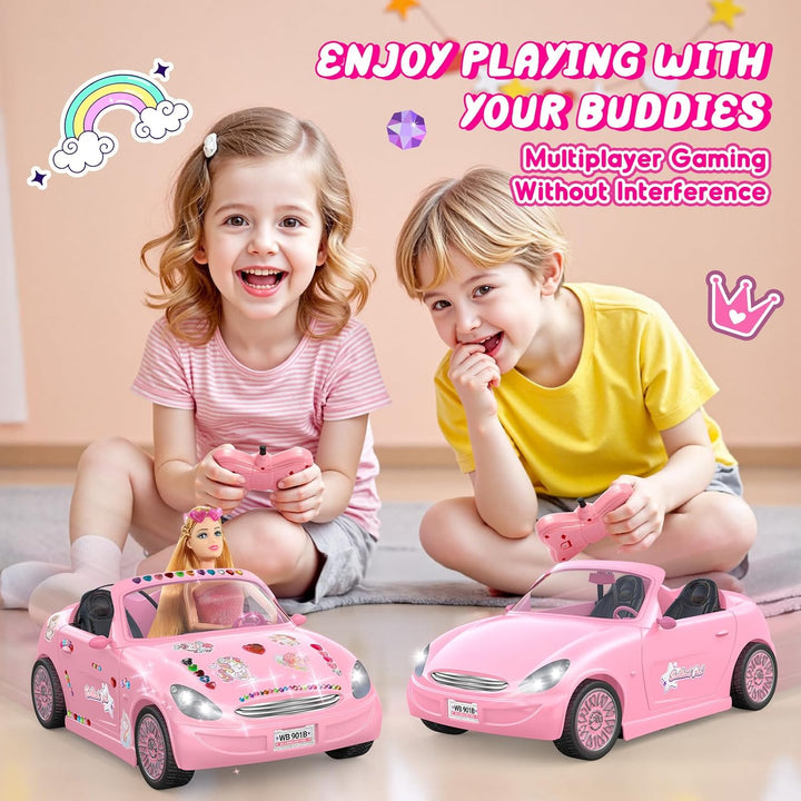 HappyGoLucky Ferngesteuertes Auto für Mädchen ab 3 4 5 6 7 8 Jahre – RC Spielzeug mit Puppen & 3 Out