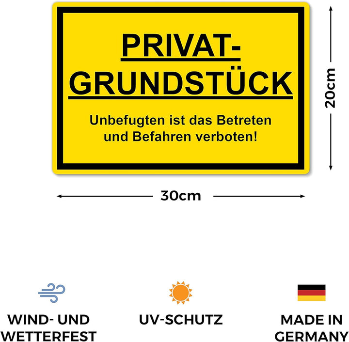 5 Stück Privatgrundstück Unbefugten ist das Betreten und Befahren verboten Schild 20 x 30 cm aus sta