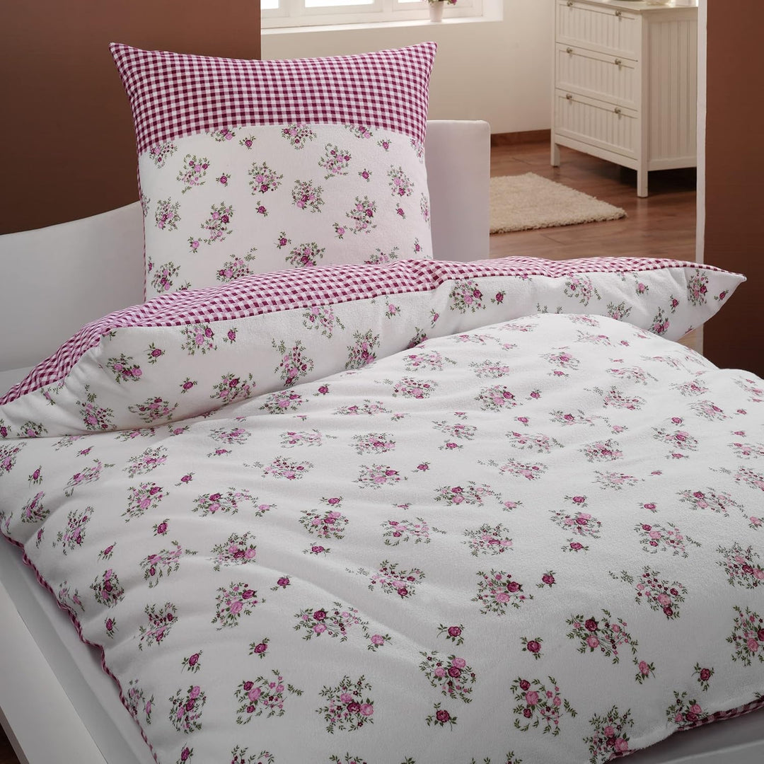 Dyckhoff 3071972600 Weichfrottier-Bettwäsche Vera 80 x 80 cm und 155 x 220 cm, beere,Lila 155 cm x 2