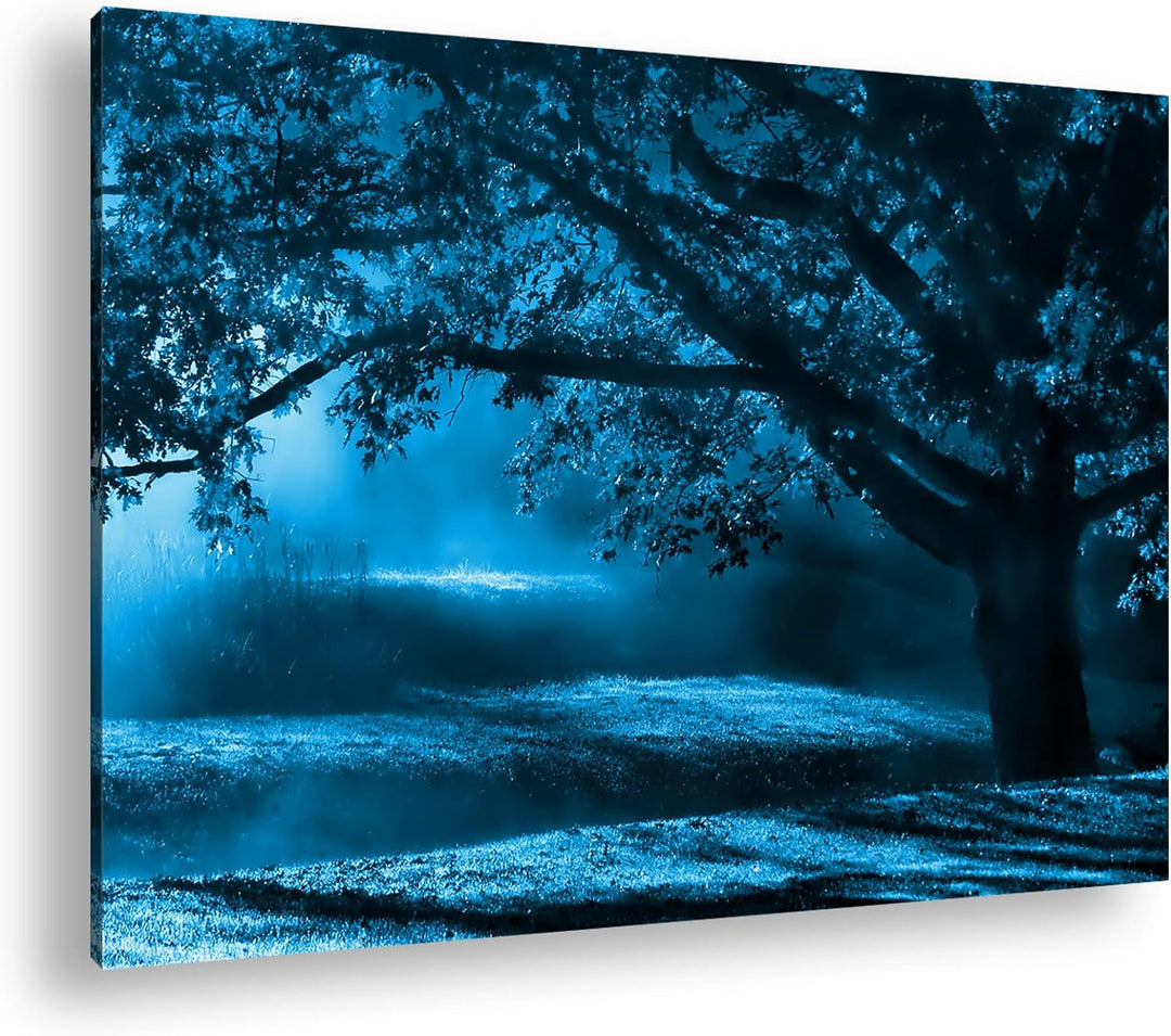 deyoli traumhafter roter Ahornbaum Format 80x60 Effekt: Monocrome Blau als Leinwandbild, Motiv ferti