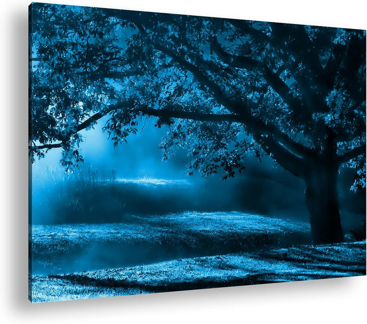 deyoli traumhafter roter Ahornbaum Format 80x60 Effekt: Monocrome Blau als Leinwandbild, Motiv ferti