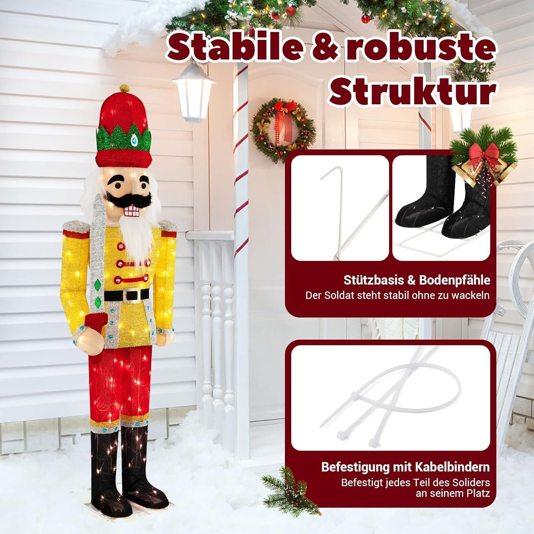 COSTWAY Weihnachten Nussknacker Figur gross, beleuchtete Weihnachtsdeko XXL, Weihnachtsfigur mit Met