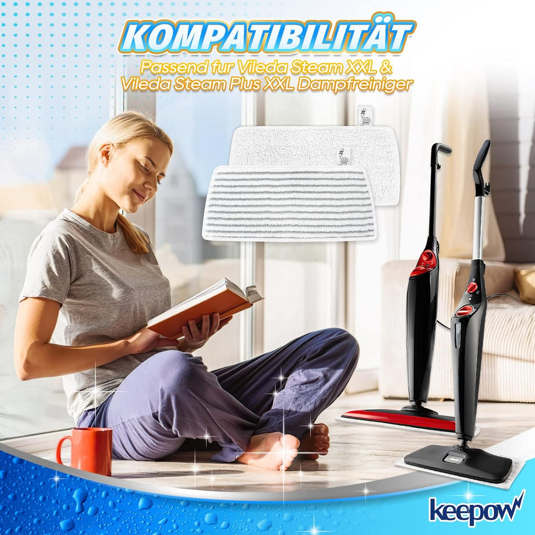 KEEPOW 8 Stück für Vileda Steam XXL Power Pad, Ersatzbezug Kompatibel Mit Vileda Steam XXL Dampfrein