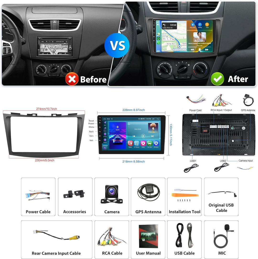 2G+64G Wireless Carplay Android 13 Autoradio für Suzuki Swift 2011-2017 Suzuki Ertiga 2012-2017 9 Zo