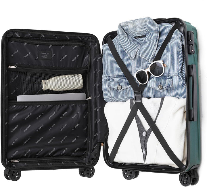 BEIBYE Kofferset Rollkoffer Koffer Hartschale,TSA Schloss, Zwillingsrollen, Erweiterung (Dunkelgrün,