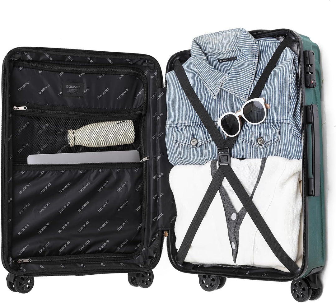 BEIBYE Kofferset Rollkoffer Koffer Hartschale,TSA Schloss, Zwillingsrollen, Erweiterung (Dunkelgrün,