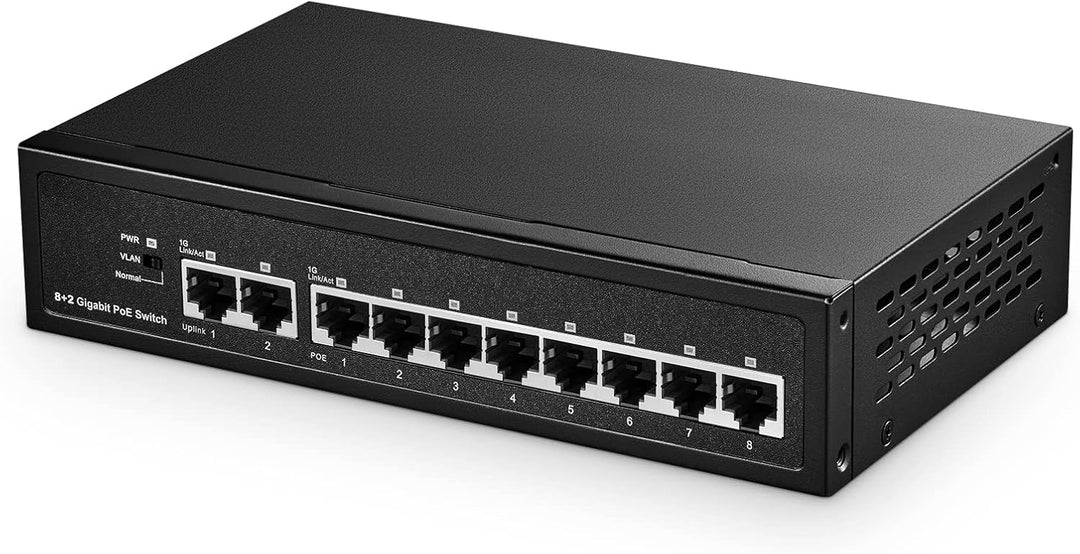 Binardat 10 Port Gigabit POE Switch, 8 POE+ Ports 1000Mbps, 2 Gigabit Uplink, IEEE802.3af/at, 120W I