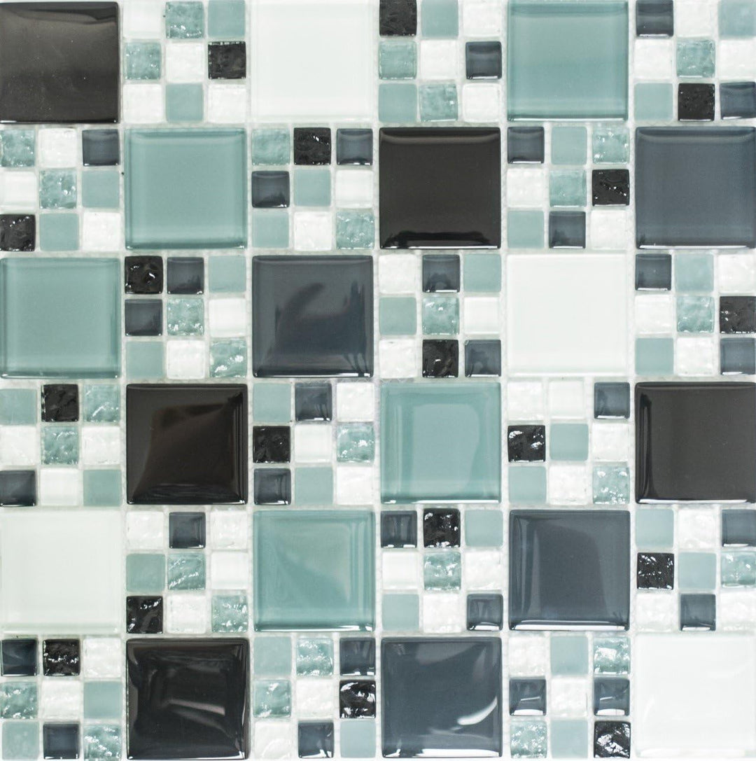 Mosaik Kombination Crystal mix grau/schwarz/grau matt Glasmosaik Transluzent Transparent 3D Fliesens
