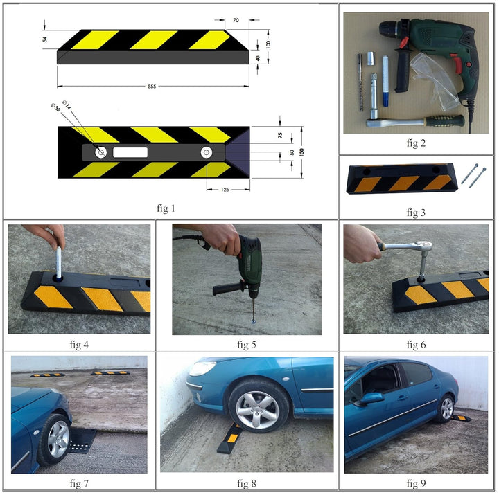 SNS SAFETY LTD Gummi Radstopp-Parkplatzbegrenzung für Parkplätze und Garagen, Farbe Schwarz-Gelb, Ab