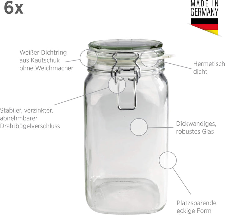 MÄSER 925343 Gothika, Einmachgläser gross, 6er Set à 2,5 l, made in Germany, Vorratsgläser mit Decke