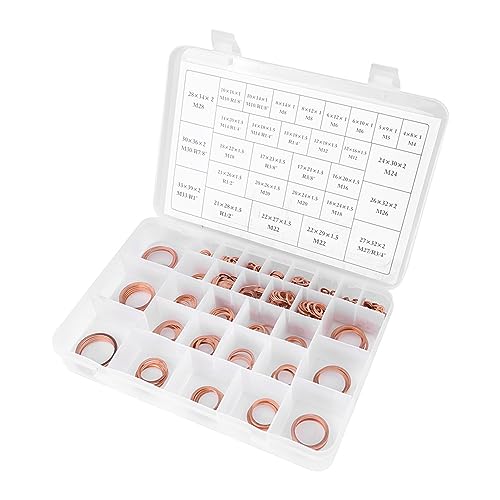 Kupfer Unterlegscheiben-Set, 568Stk. 30 Grössen O-Ring Kupferdichtungen Flachring-Set-Kit mit Kunsts