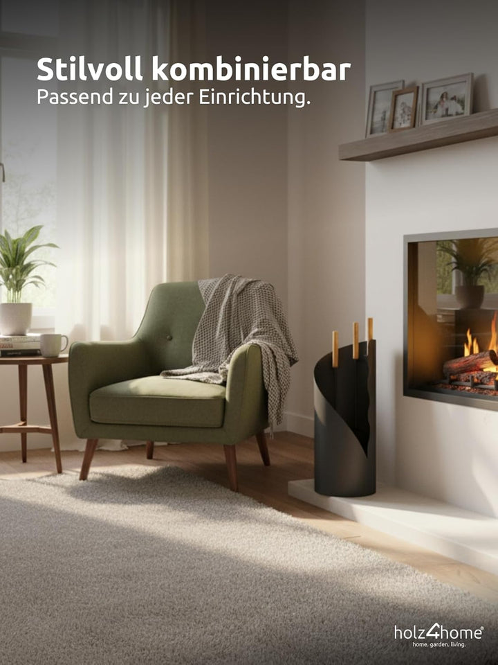 holz4home® Kaminbesteck 5-tlg. Grauschwarz mit Holzgriff inkl. Ofenhandschuh I Kaminset Kamingarnitu