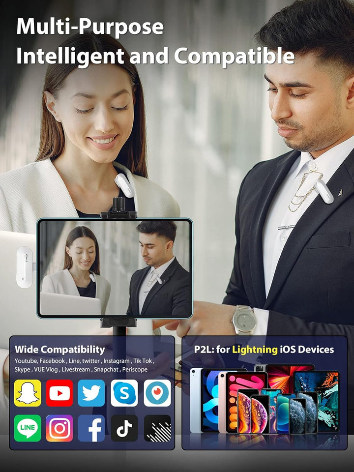 SYNCO Kabelloses Lavalier Mikrofon für iPhone, P1SL 2.4GHz Lavalier-Mikrofon Drahtlos für iPad mit L