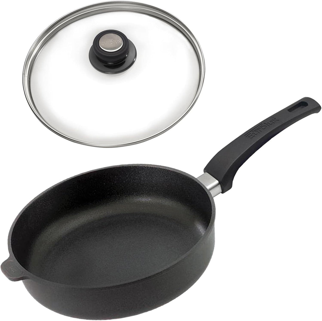 Eurolux Guss-Pfanne Induktion Set & Glas-Deckel Ø 20 cm - hoher Rand 7 cm - Alugusspfanne mit Beschi