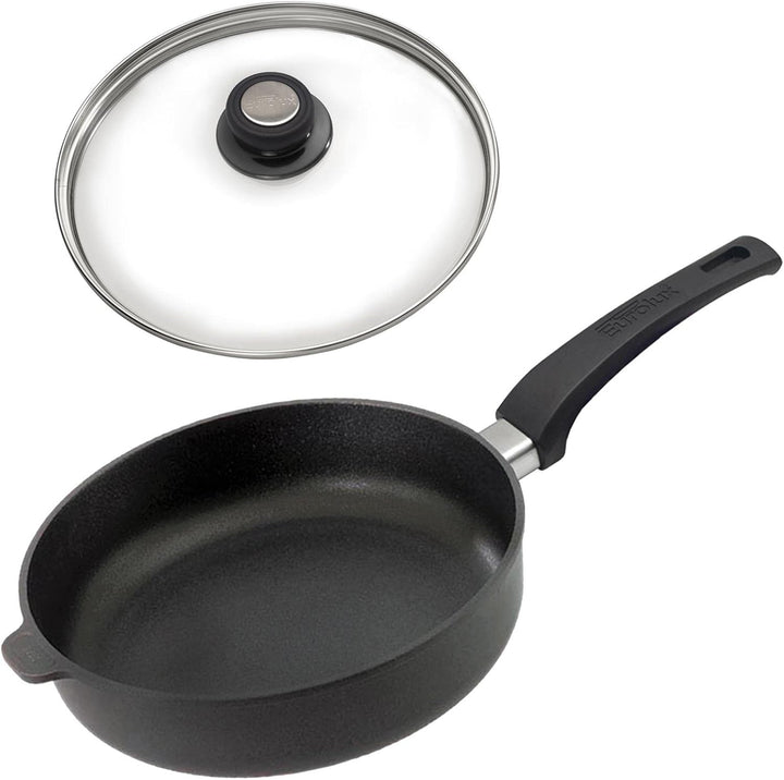 Eurolux Guss-Pfanne Induktion Set & Glas-Deckel Ø 20 cm - hoher Rand 7 cm - Alugusspfanne mit Beschi