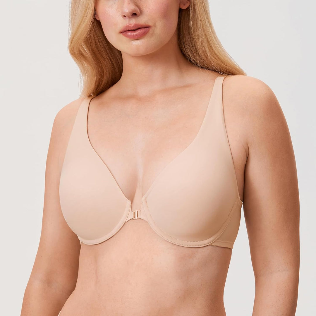 DELIMIRA Damen BH mit Vorderverschluss Nahtlose Bügel ohne Polster Vollschalen 70C Beige, 70C Beige