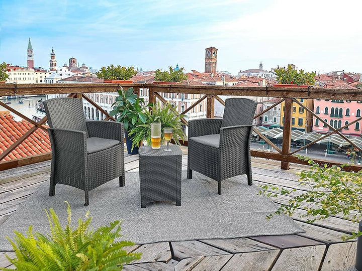 Dmora Jupiter Gartenmöbel-Set, Kissen, für den Innen-und Aussenbereich, Rattanoptik, 100% Made in It