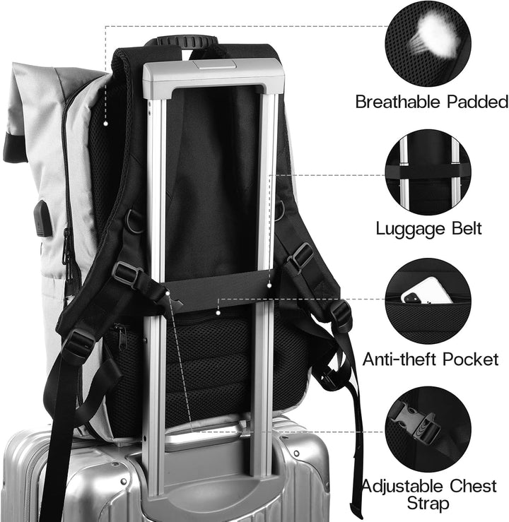 YAMTION 17" Rucksack Damen Stadtrucksack Herren Roll Top,Rucksack Laptop Unisex mit Laptopfach & USB