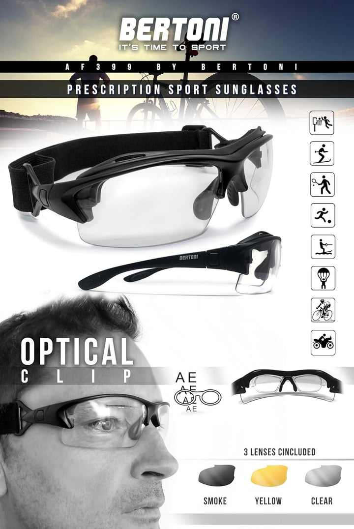 BERTONI Sportbrille mit Sehstärke für Brillenträger Selbsttönend Antibeschlag UV Schutz Gläsern und
