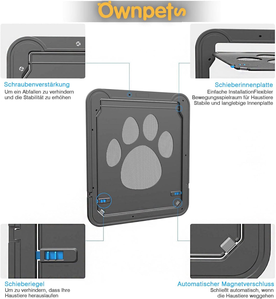 Ownpets Haustierklappe, Katzenklappe für fliegengitter, Magnetische Katzentür mit automatische versc