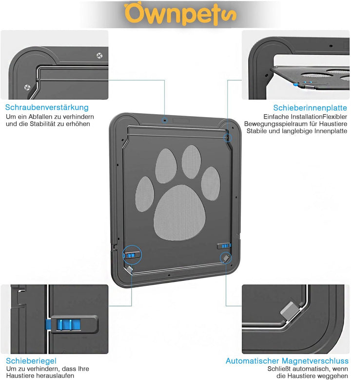 Ownpets Haustierklappe, Katzenklappe für fliegengitter, Magnetische Katzentür mit automatische versc