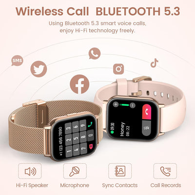 SWGOTA Smartwatch Damen mit Telefonfunktion, 1.85" HD Armbanduhr Herzfrequenz Schlafmonitor Menstrua