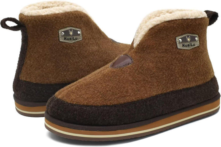 KuaiLu Hausschuhe Boots Herren Winter Filz Hausstiefel Warm Plüsch Flauschige Fell Hüttenschuhe Kusc