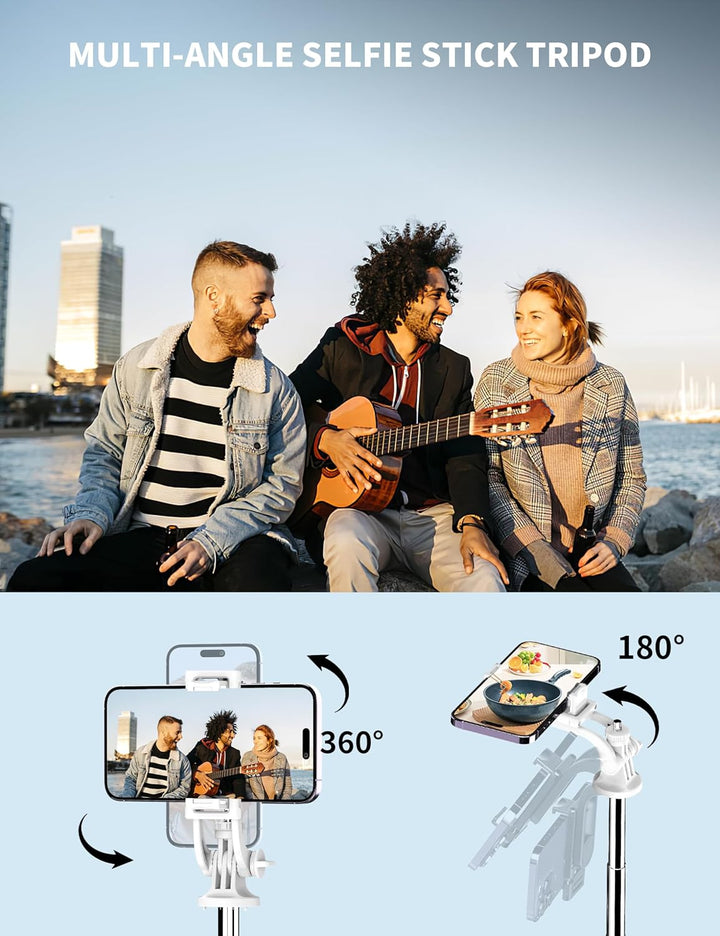 180CM Selfie Stick Stativ, Erweiterbarer All-in-1 Handy Stativ mit Kabelloser Fernbedienung, 360° Ro