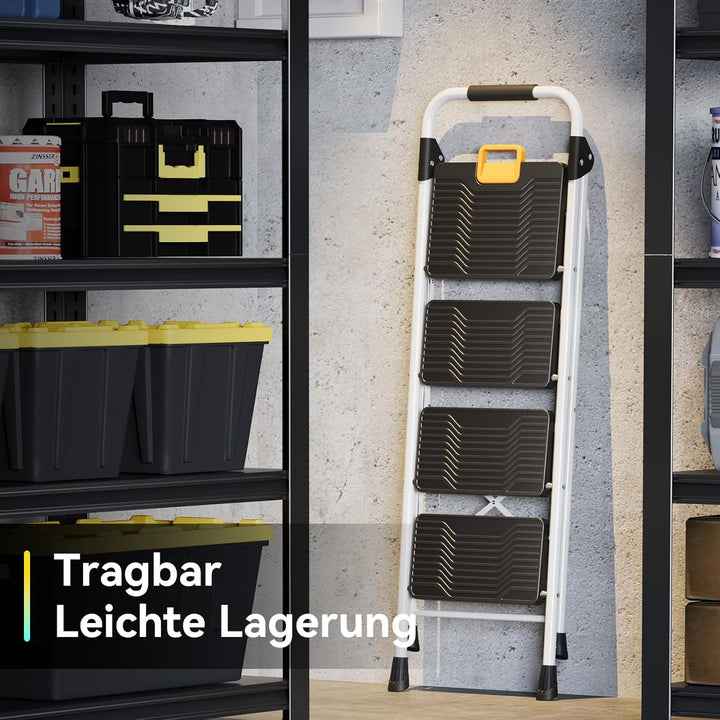 KINGRACK Trittleiter 4 Stufen, Klappleiterkapazität von 360 Kilogramm, Sicherheitsschloss, breite An