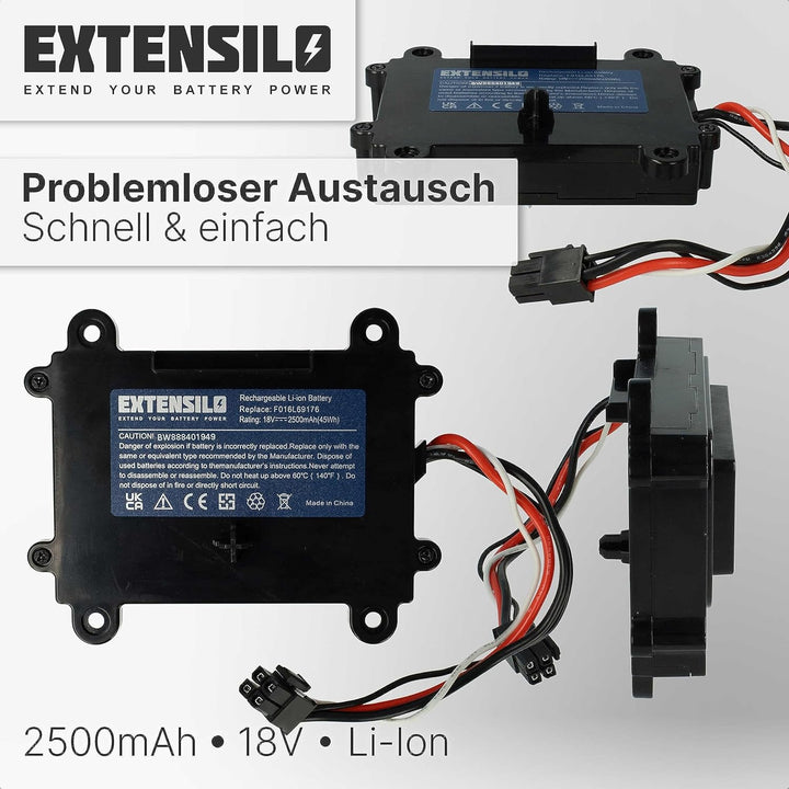 EXTENSILO Akku Ersatz für Bosch F 016 104 898, F016104898, F016L69176 für Rasenroboter Rasenmäher (2
