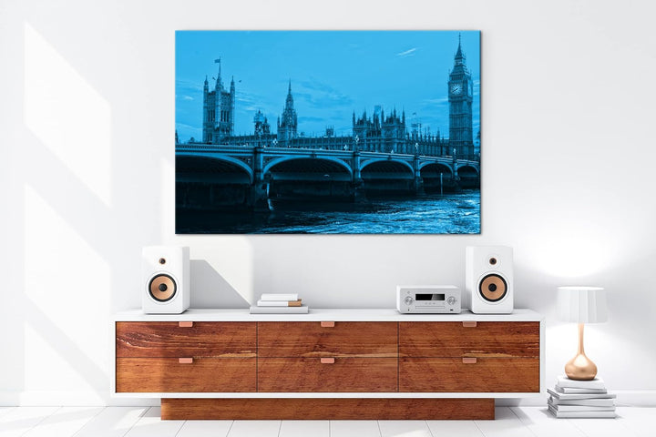 deyoli Parlament in London mit Big Ben Format 80x60 Effekt: Monocrome Blau als Leinwandbild, Motiv f