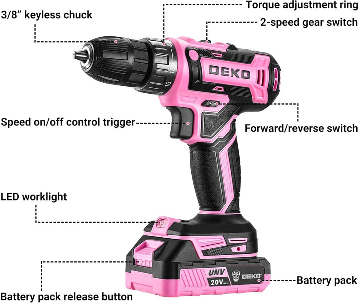 20 V Akkuschrauber für Damen:DEKOPRO 40 N.m Akku Schrauber mit Akku und Ladegerät,30 pcs Zubehör Boh