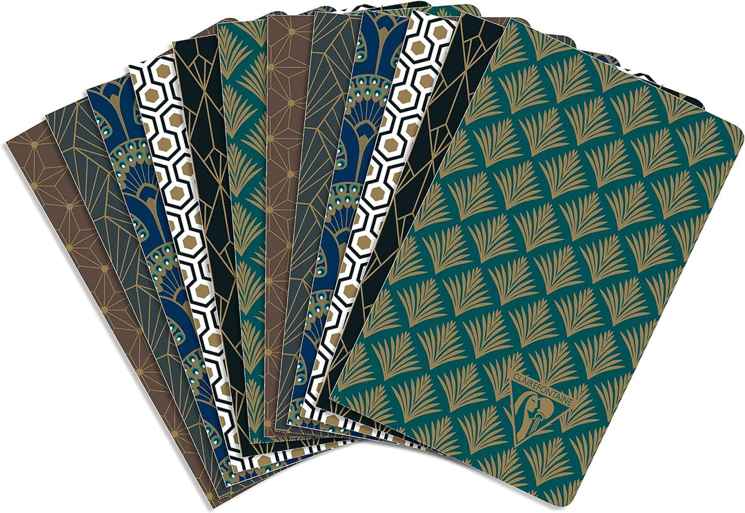 Clairefontaine 192086C - Packung mit 12 Notizbücher Neo Deco Kollektion Winter, 7,5x12 24 Blatt lini